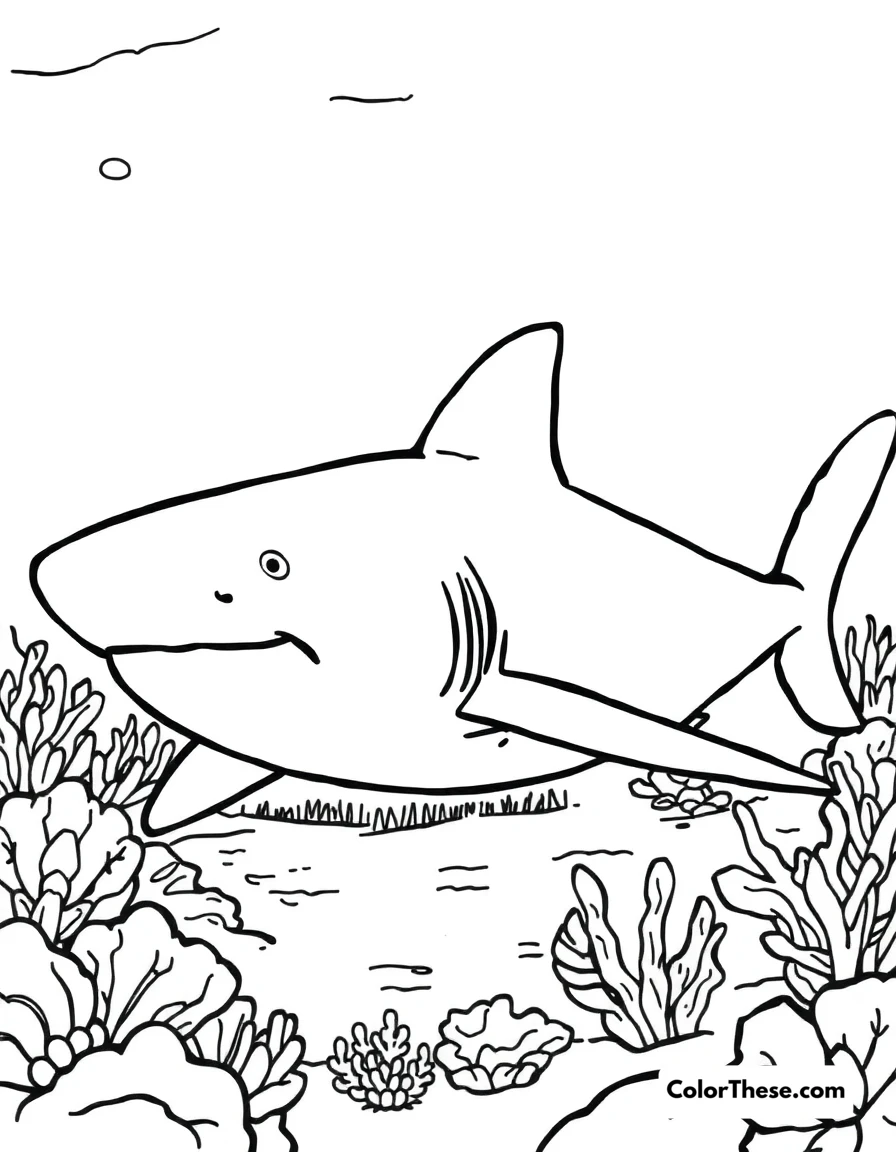 Free printable nurse shark coloring page for kids and adults. A nurse shark resting on the ocean floor.