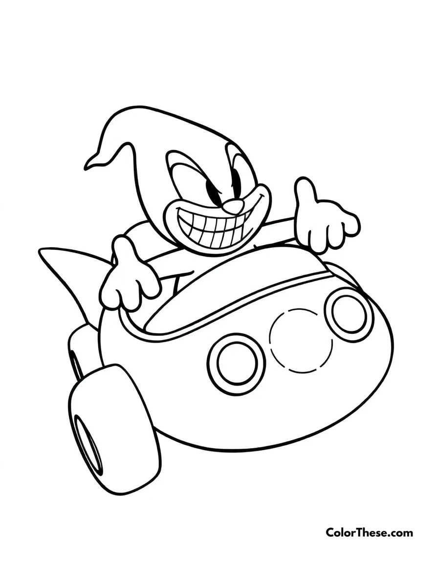 Free printable dr. eggman in his eggmobile coloring page for kids and adults. Dr. Eggman flying in his Eggmobile with a mischievous grin.