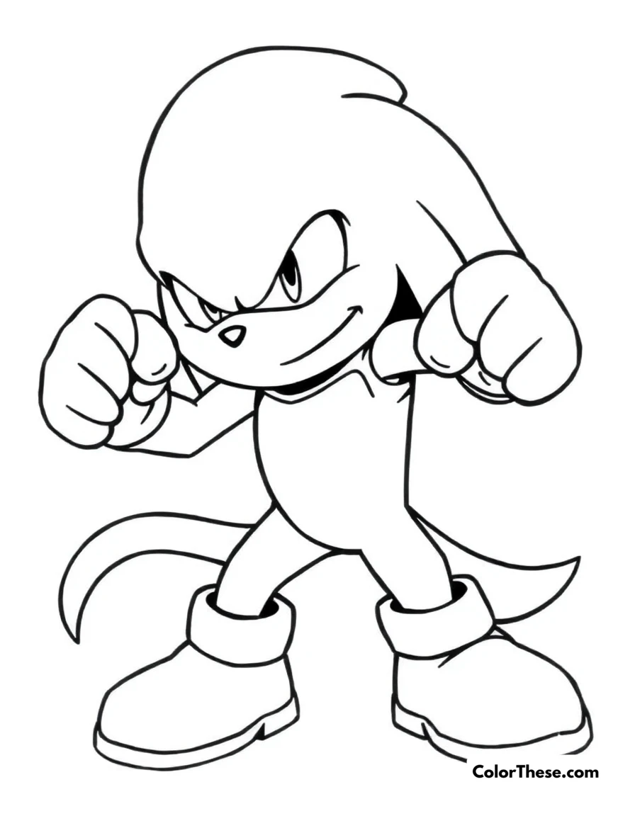 Free printable knuckles punching coloring page for kids and adults. Knuckles the Echidna punching with his powerful fists.