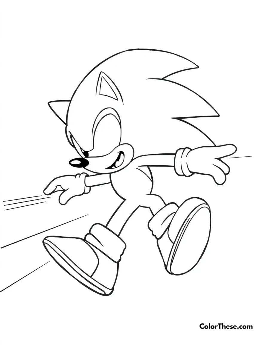 Free printable sonic spin dash coloring page for kids and adults. Sonic performing a spin dash with speed lines.