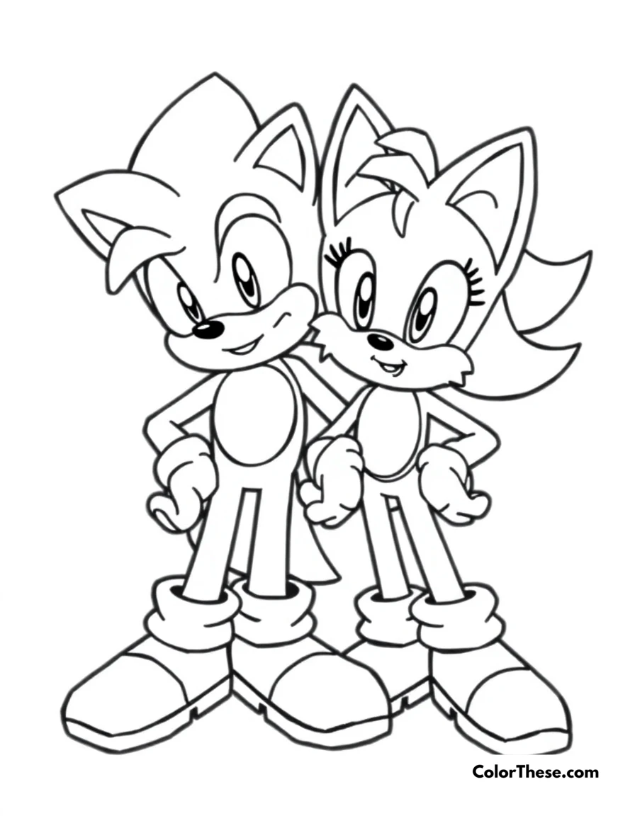 Free printable sonic and tails together coloring page for kids and adults. Sonic and Tails standing together, ready for adventure.