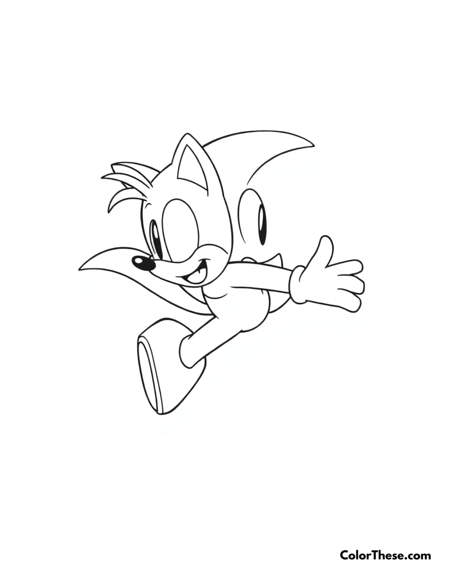Free printable tails flying coloring page for kids and adults. Tails flying through the air with his twin tails.