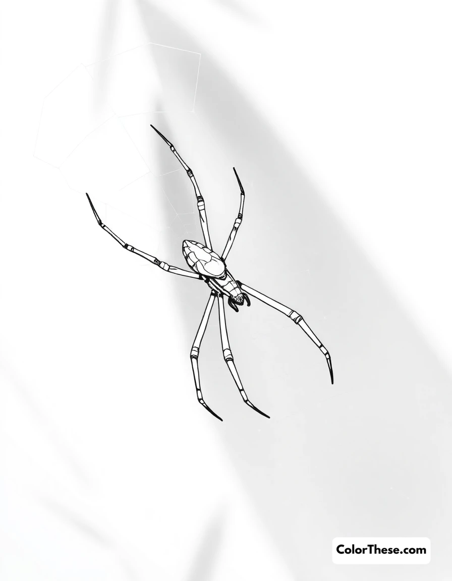 Free printable daddy longlegs on a web coloring page for kids and adults. A daddy longlegs spider on its delicate web.