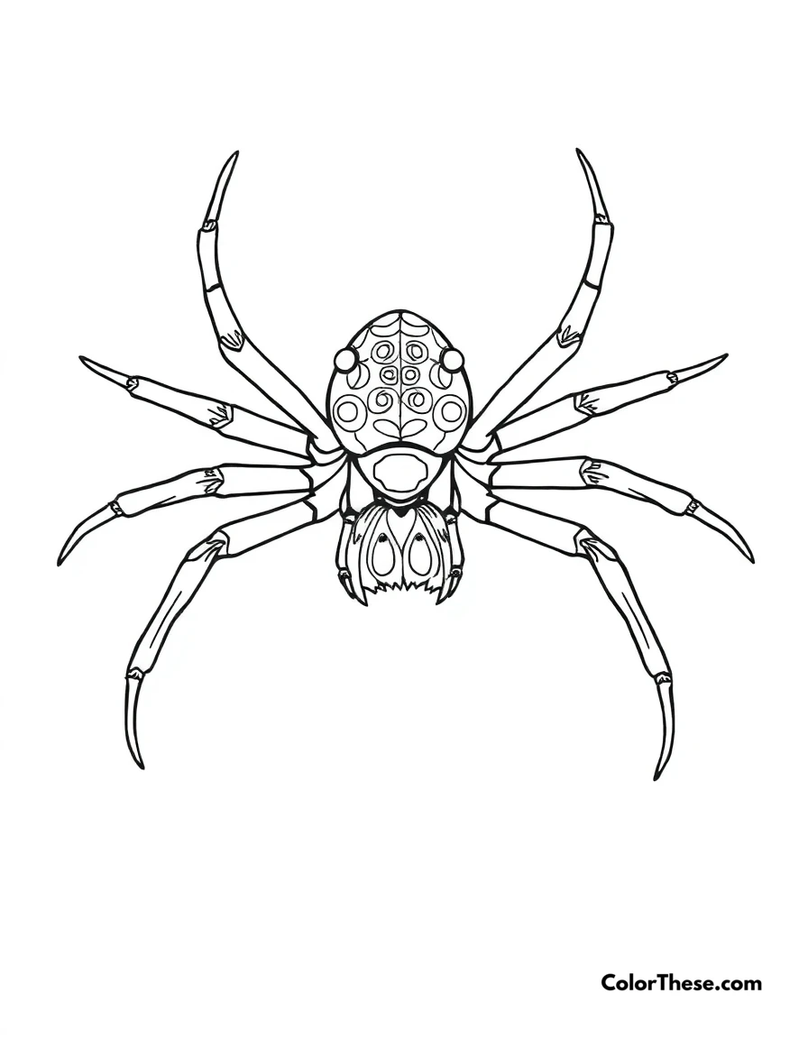 Free printable peacock spider dancing coloring page for kids and adults. A peacock spider displaying its colorful abdomen.