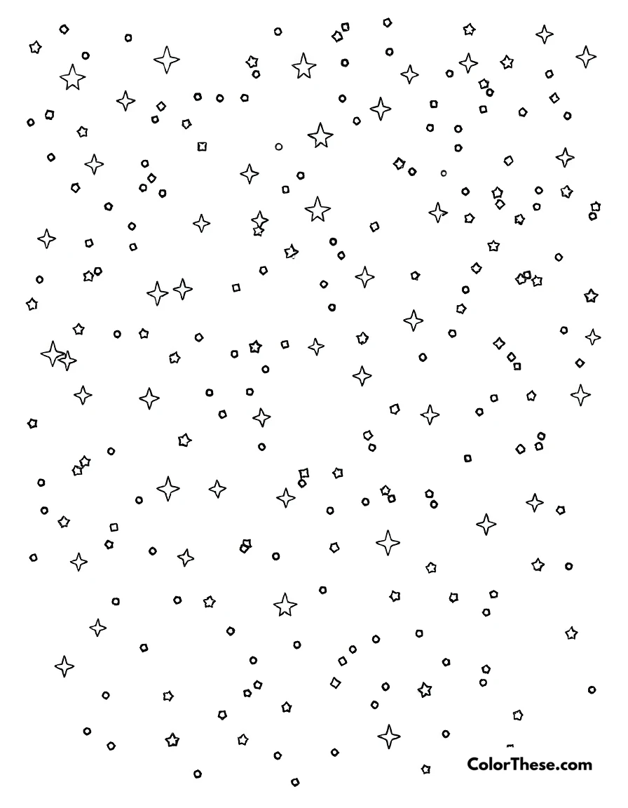 Free printable twinkling stars coloring page for kids and adults. A night sky filled with twinkling stars.