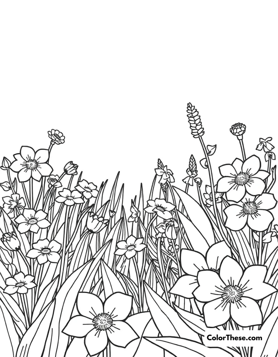 Free printable summer garden coloring page for kids and adults. A blooming garden in the summer.