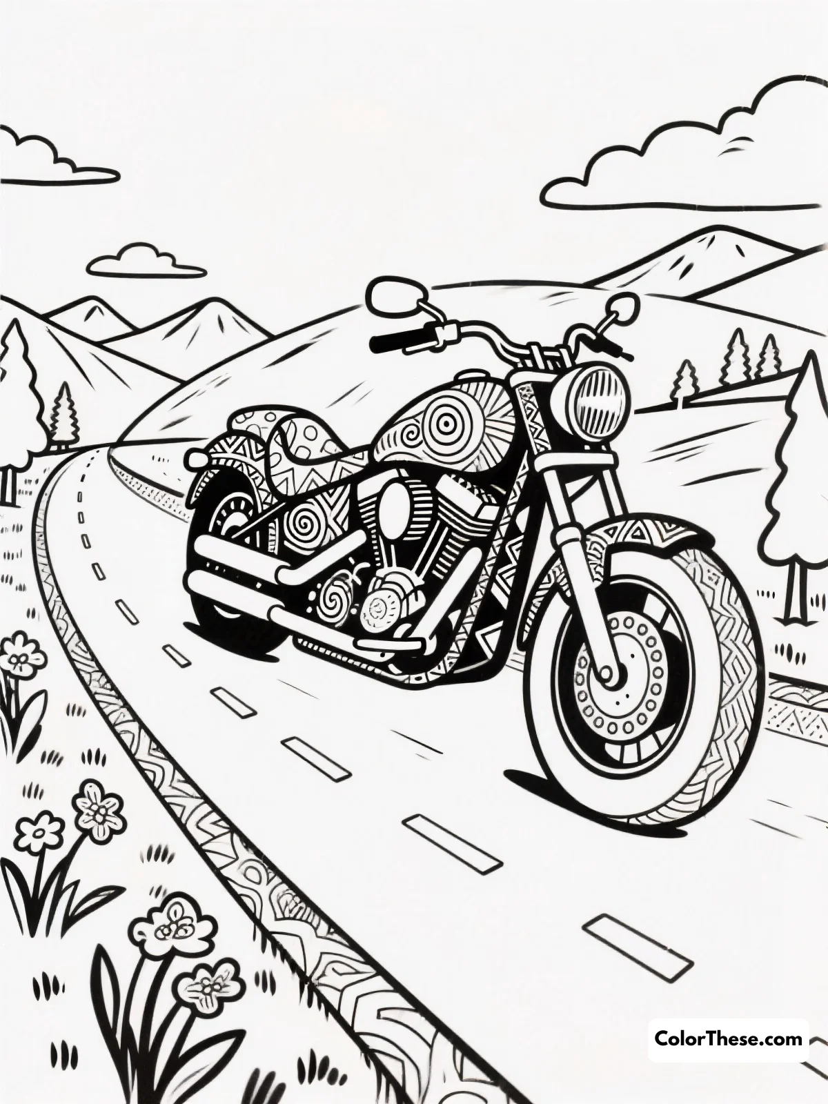 Classic Cruiser on the Open Road coloring page