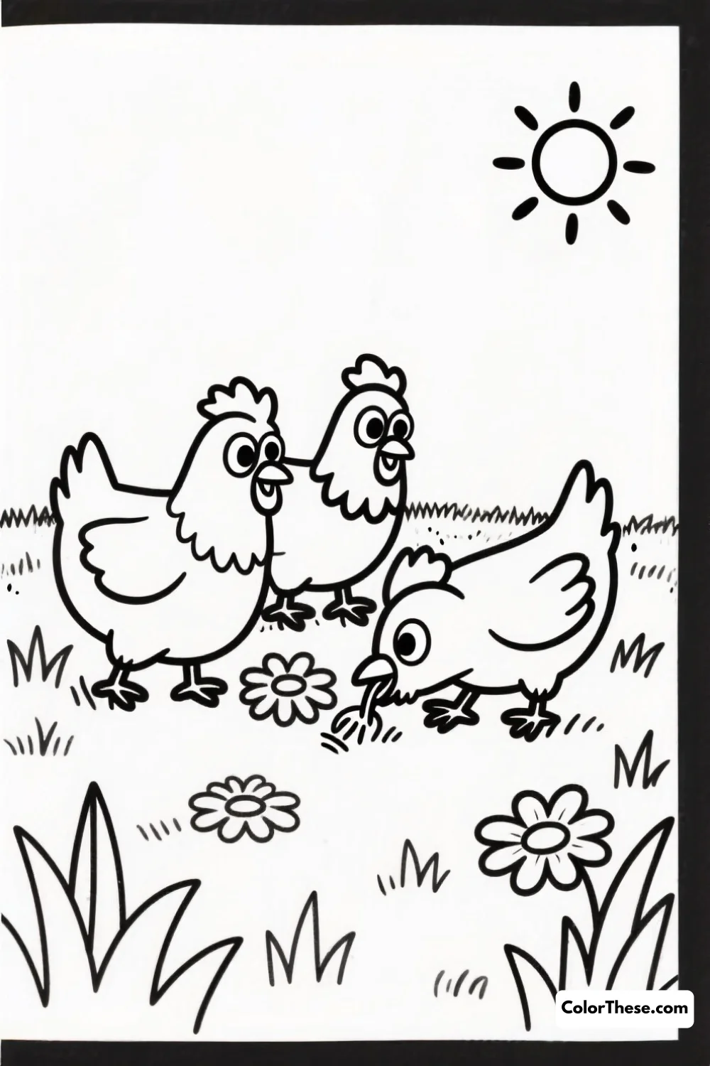 Curious Chickens Pecking Around coloring page