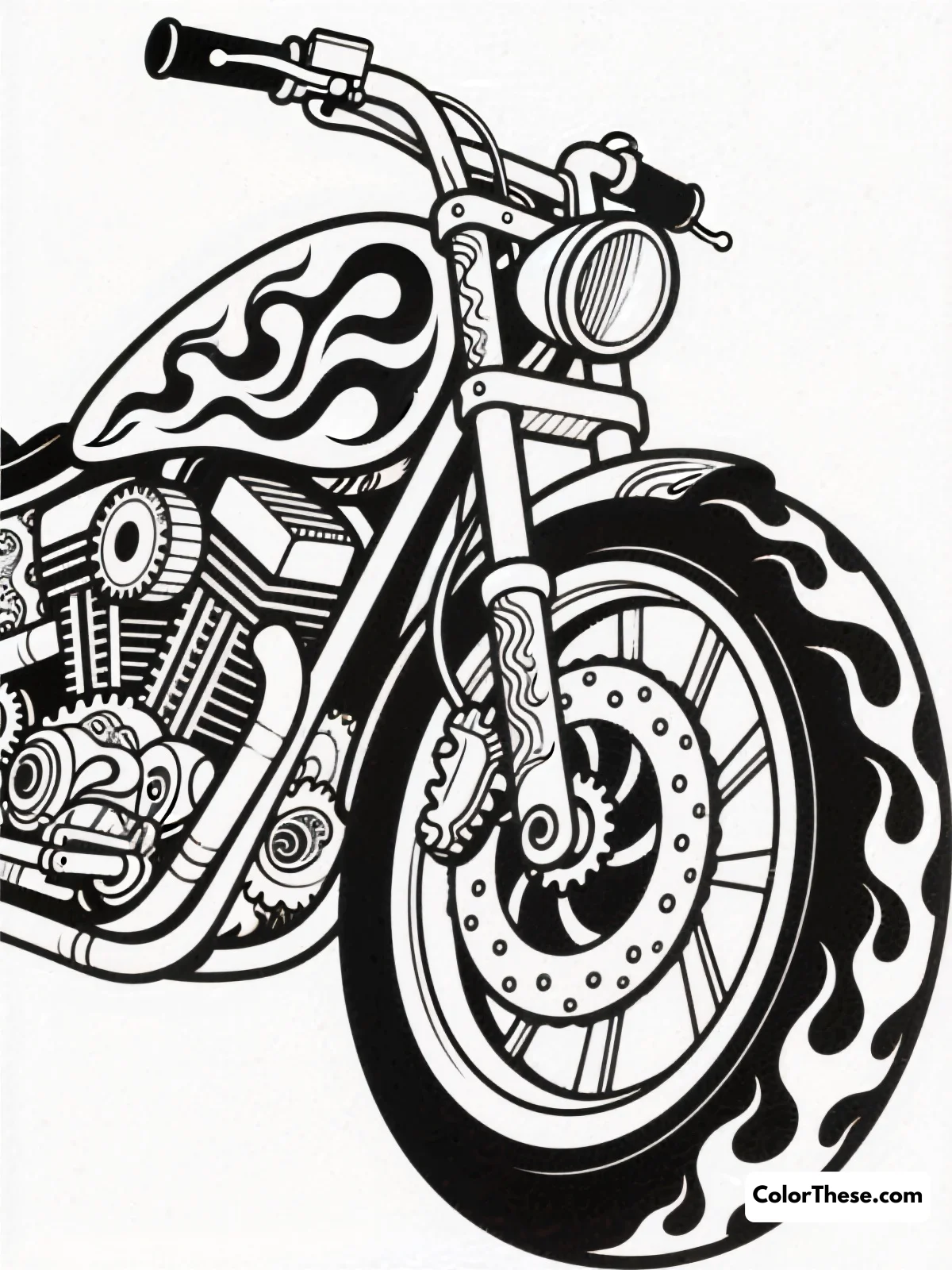 Custom Chopper with Flames coloring page