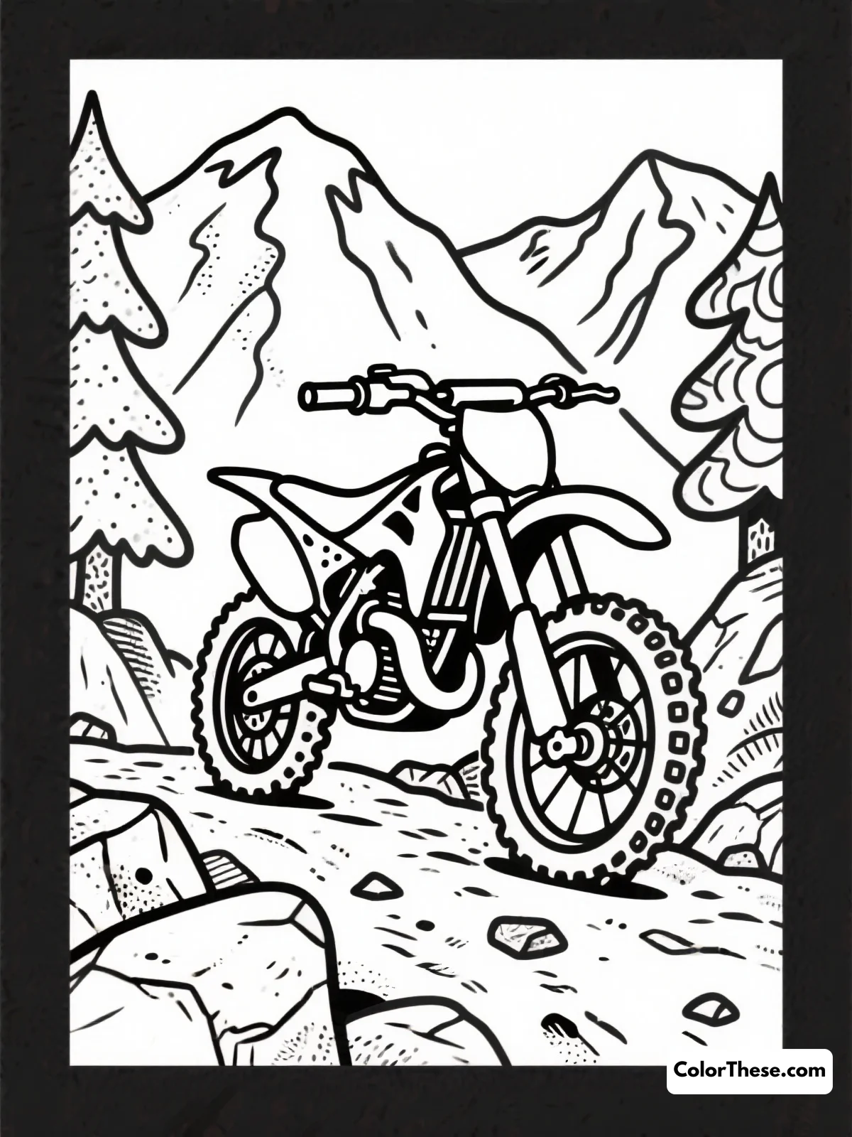 Dirt Bike on a Mountain Trail coloring page