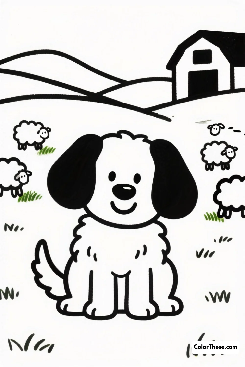 Farm Dog Watching Over the Flock coloring page