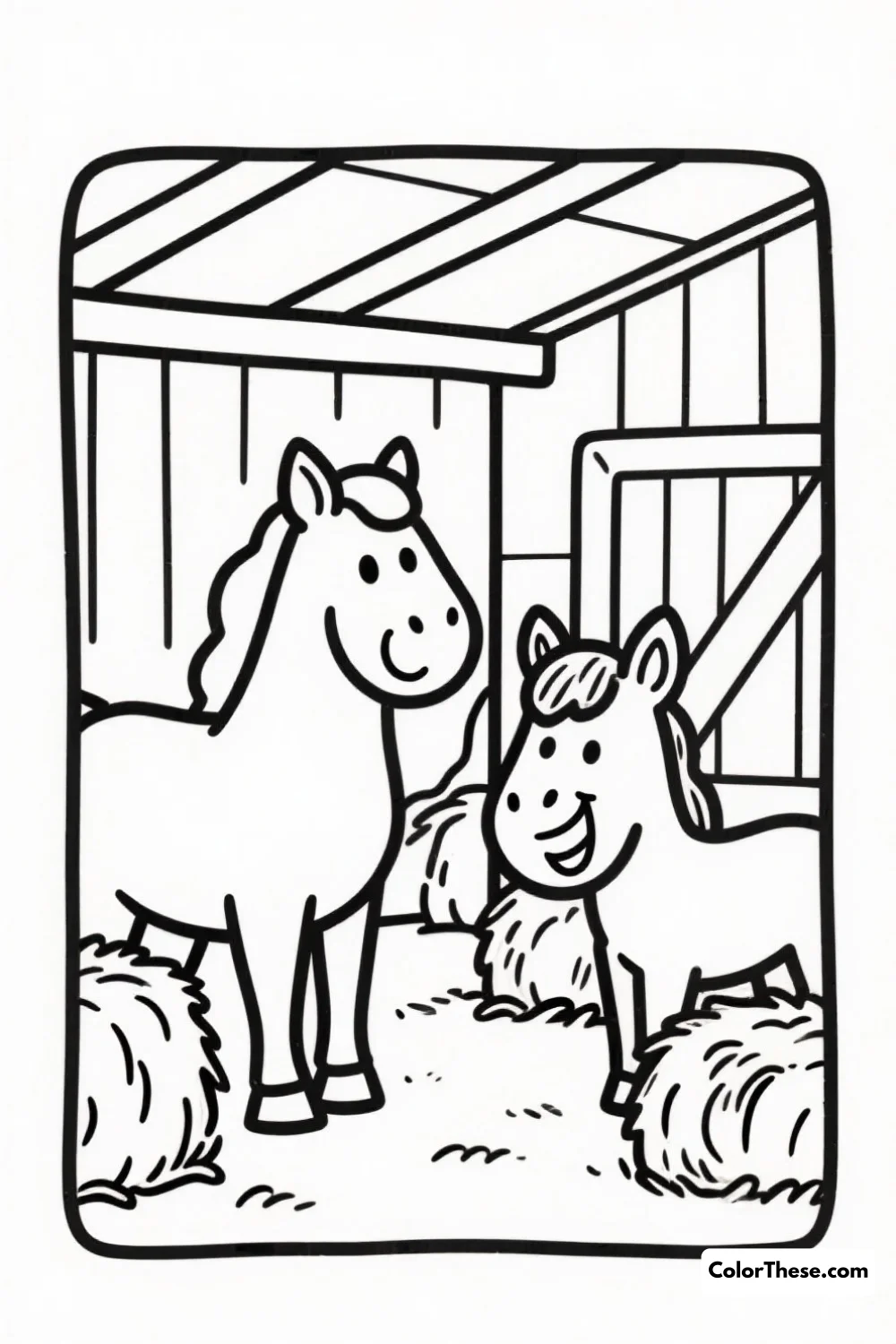 Friendly Horses in the Stable coloring page