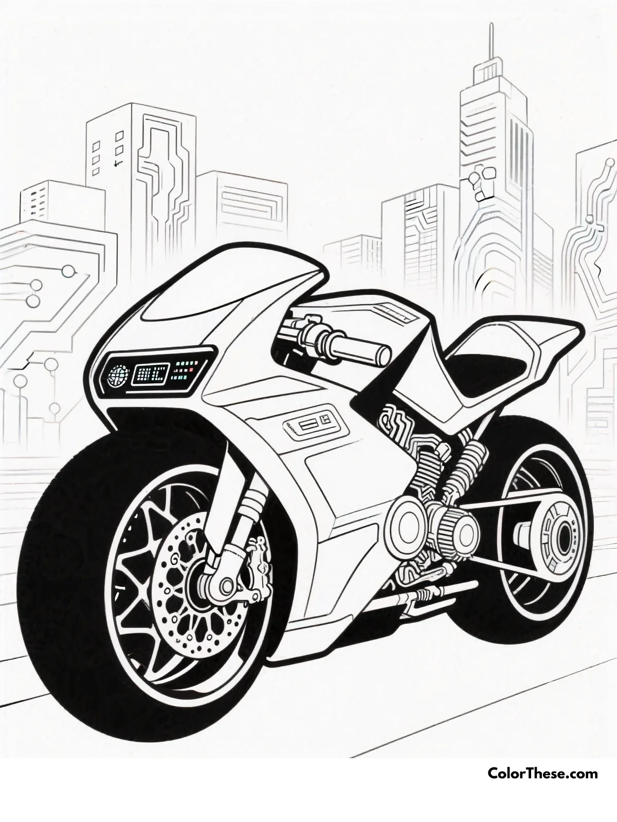 Futuristic Motorcycle Design coloring page