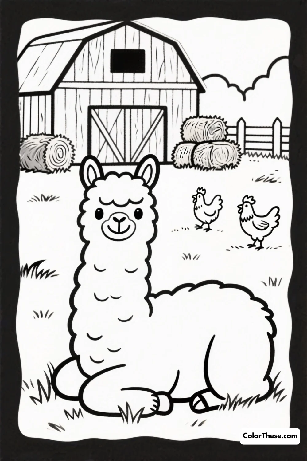 Llama Lounging in the Barnyard coloring page