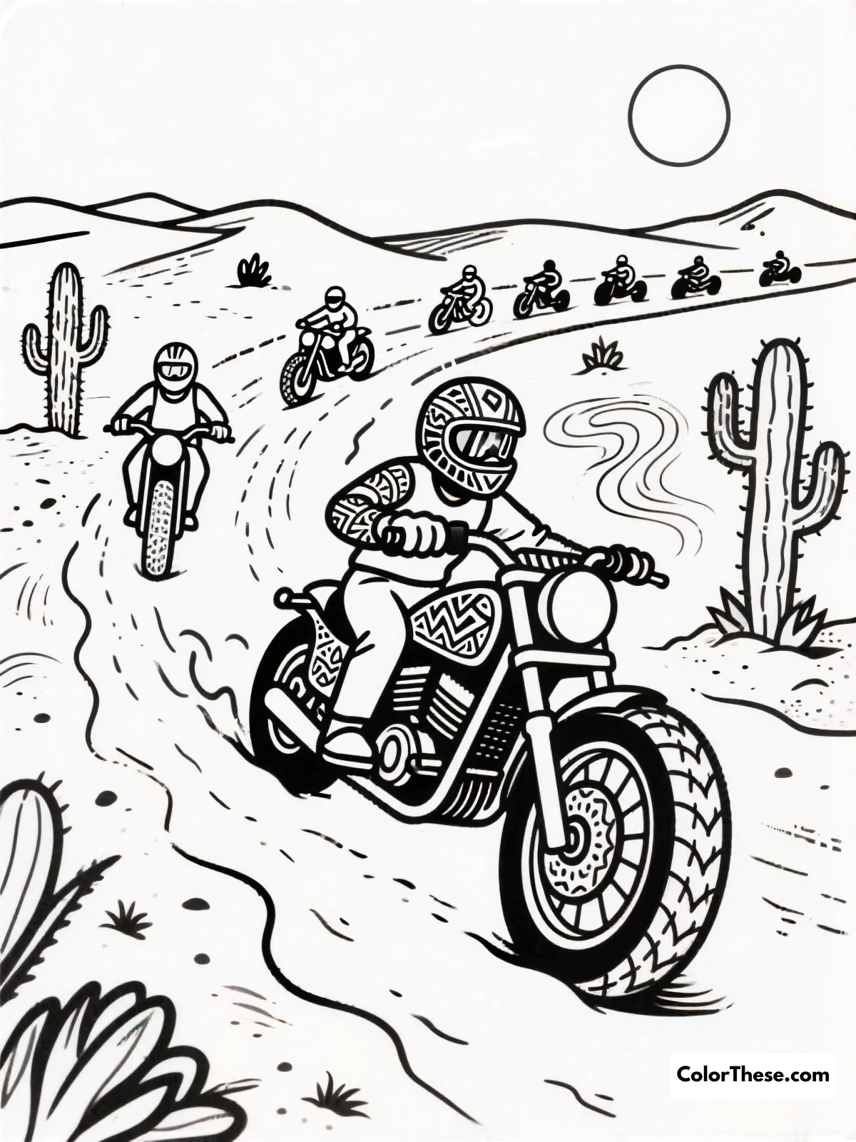 Motorcycle Rally in the Desert coloring page