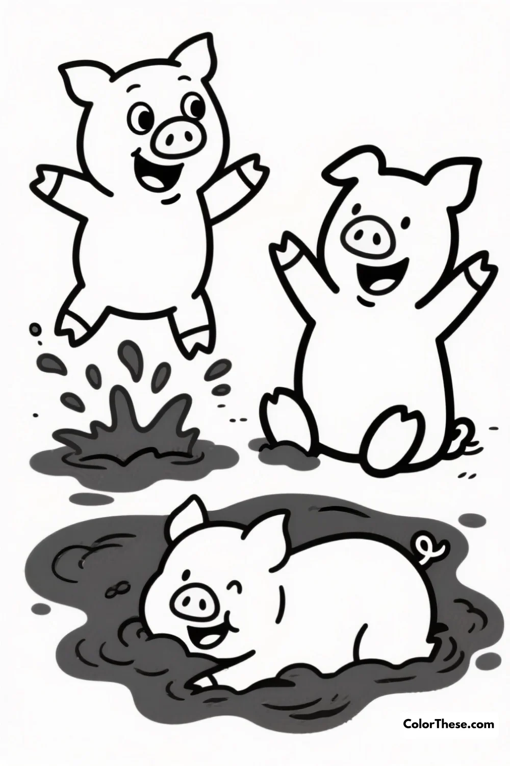 Playful Piglets in the Mud coloring page