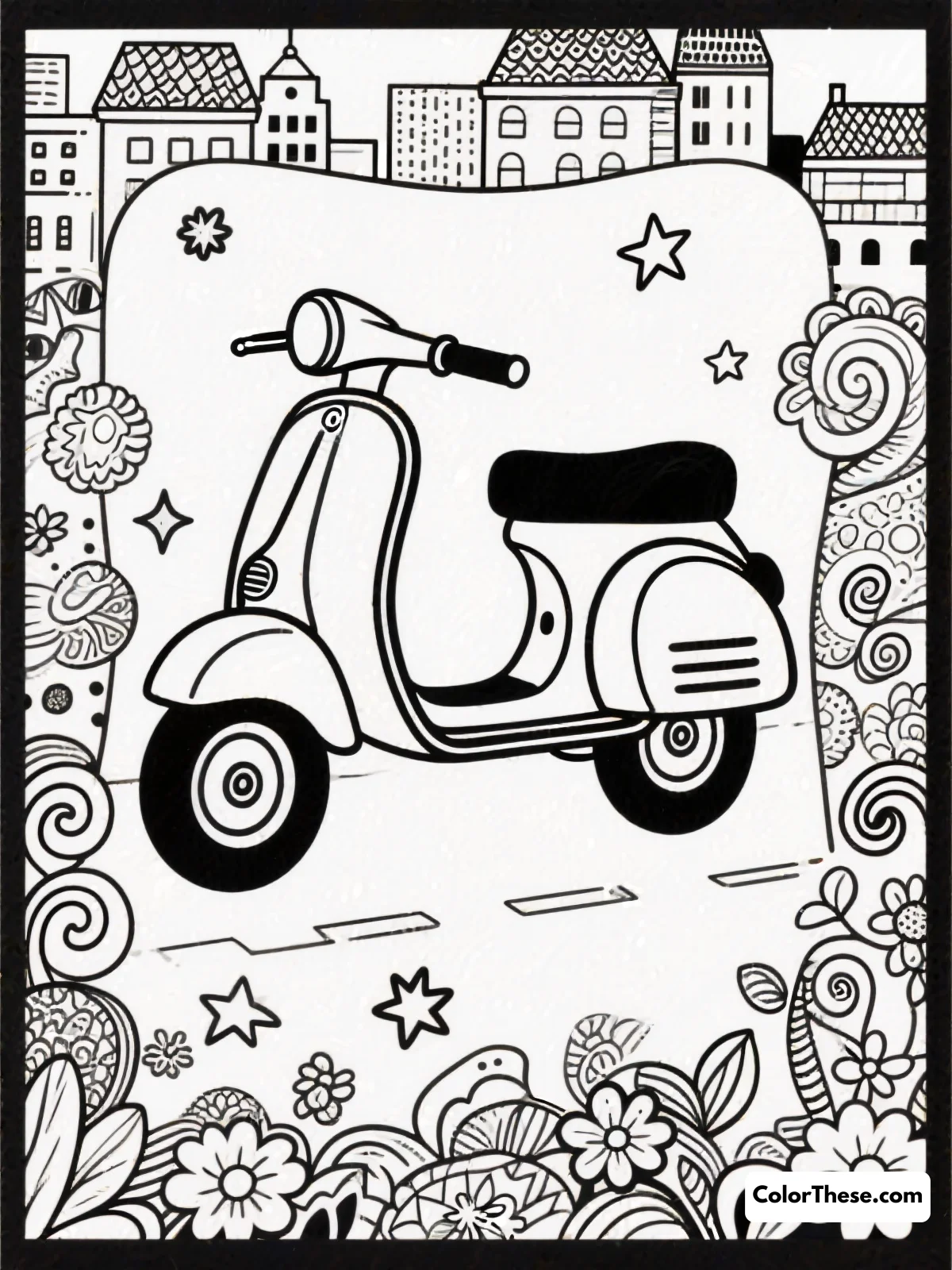 Retro Scooter Ride coloring page
