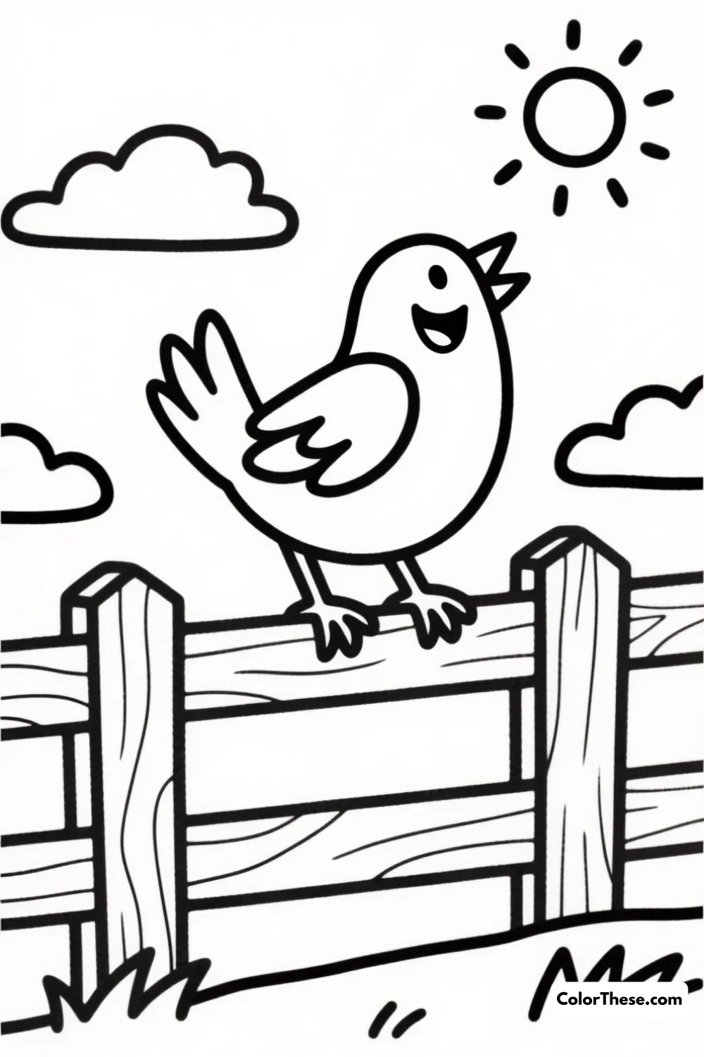 Singing Bird on the Farm Fence coloring page