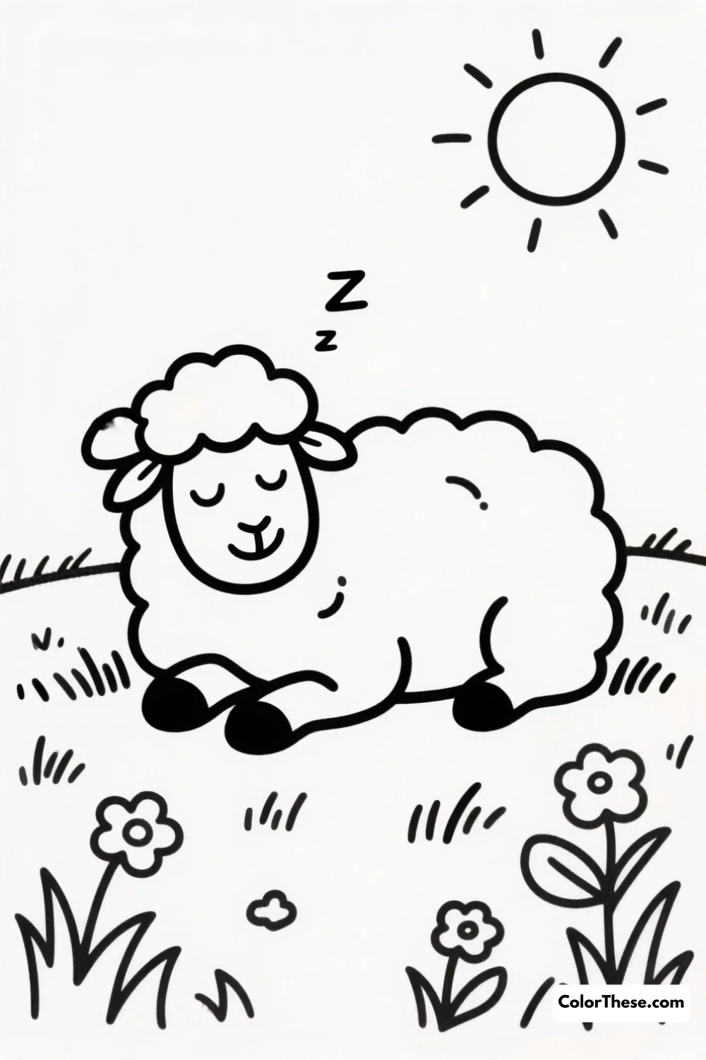 Sleepy Sheep in a Sunny Pasture coloring page