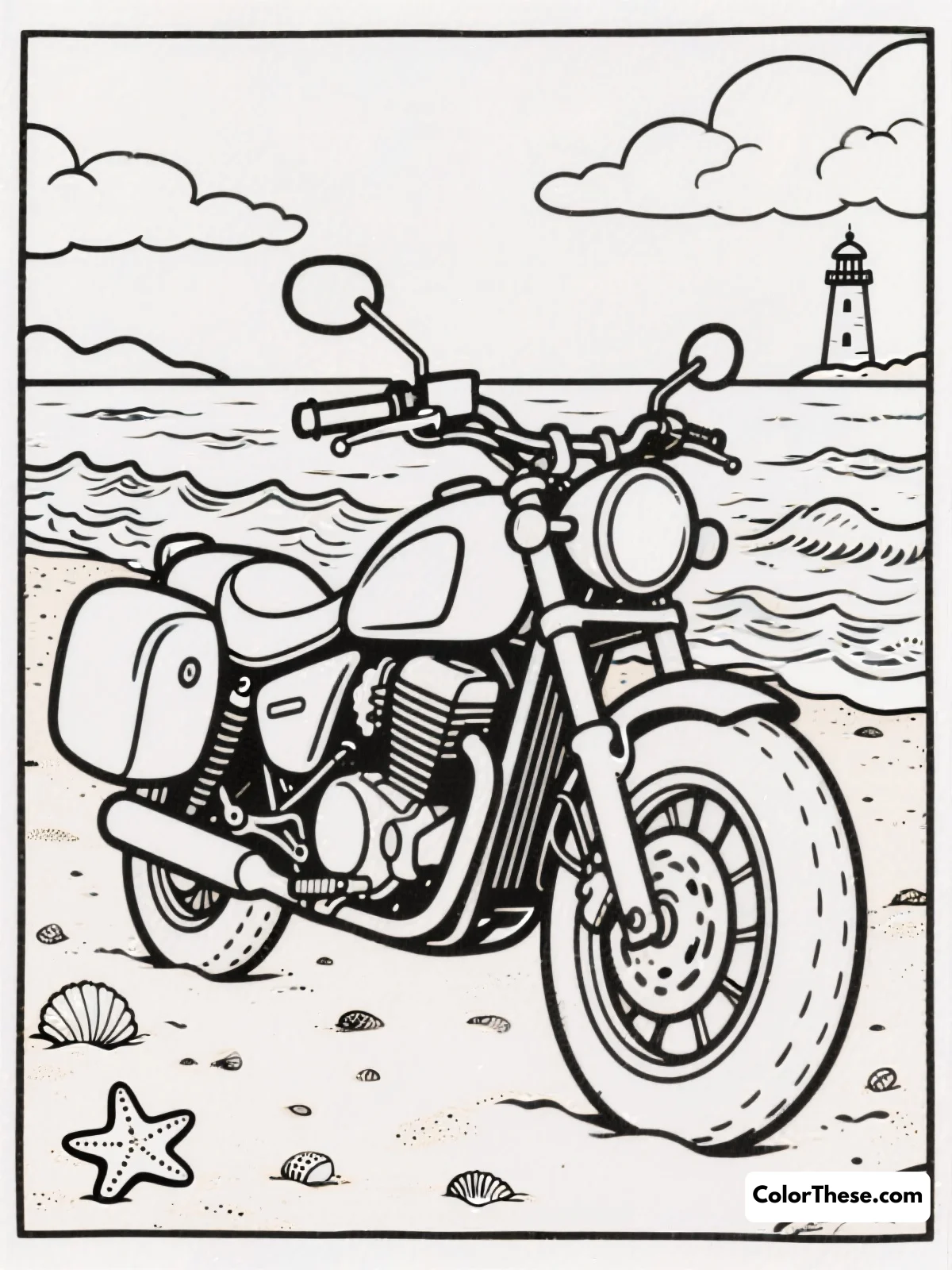 Touring Motorcycle by the Sea coloring page