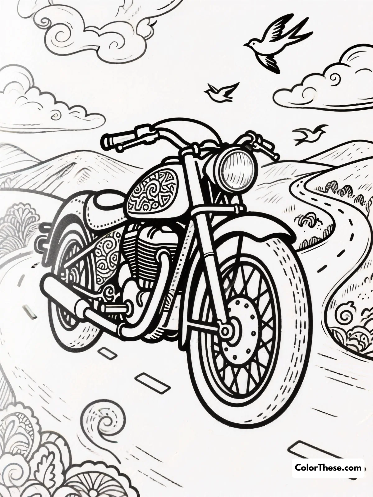 Vintage Motorcycle Adventure coloring page