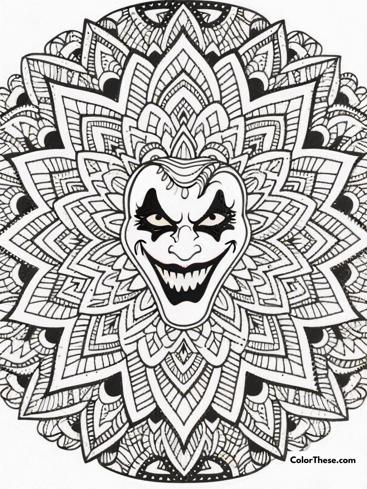 Free printable intricate joker pattern coloring page for kids and adults. Explore the free Intricate Joker Pattern coloring page—an intricate, printable PDF for adults who love detailed designs and artistic relaxation. Download now!