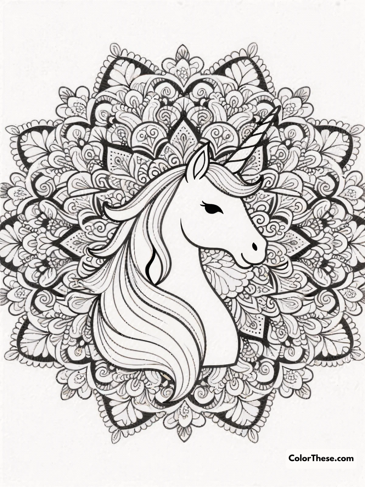 Intricate Unicorn Mandala coloring page
