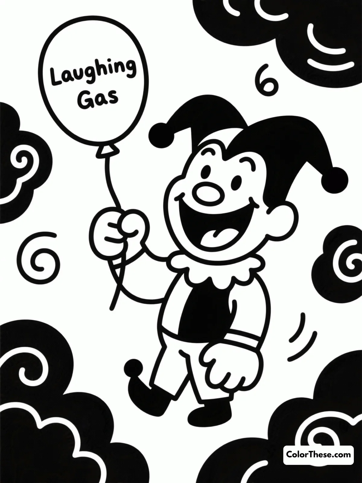Free printable joker's laughing gas coloring page for kids and adults. Download the Joker's Laughing Gas coloring page as a free printable PDF! Perfect for all ages—enjoy creative fun with Gotham's most mischievous villain.