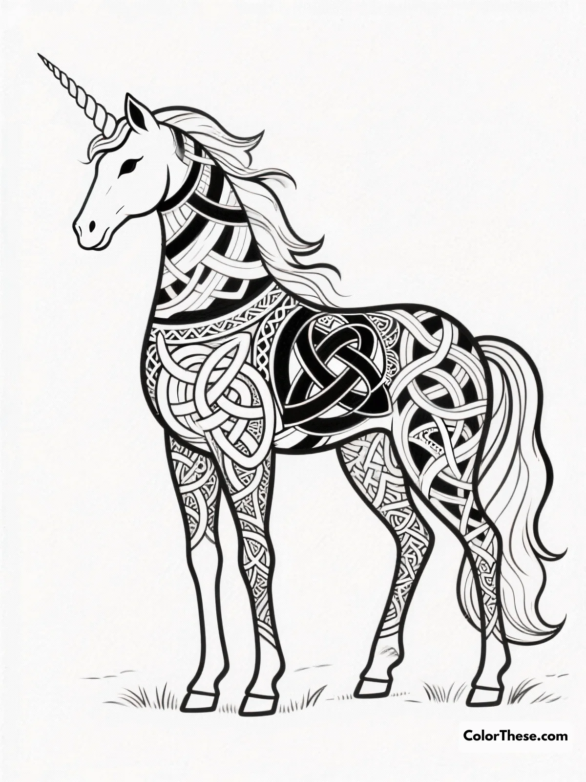 Majestic Unicorn with Celtic Knots coloring page