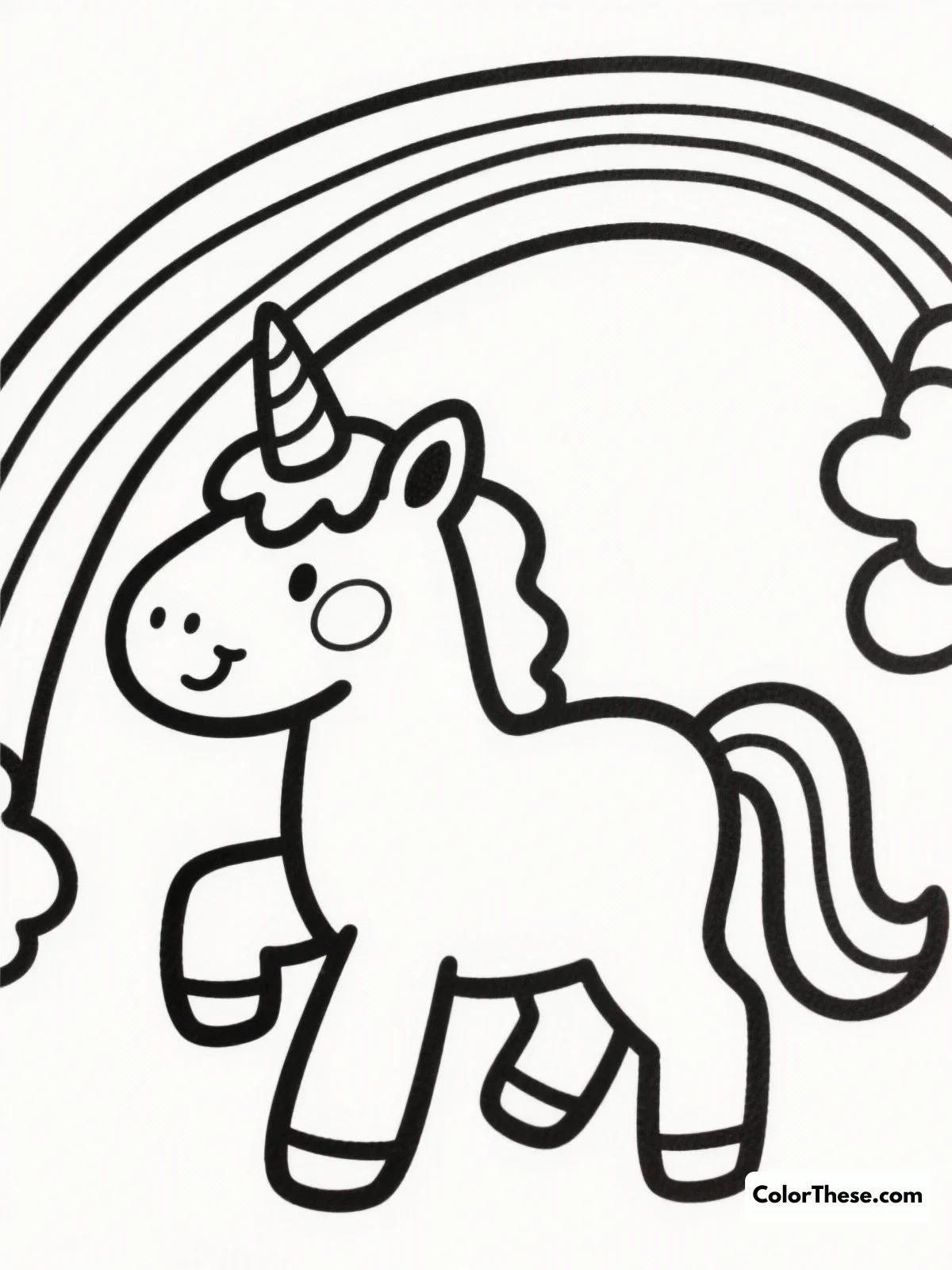 Playful Unicorn with Rainbow coloring page