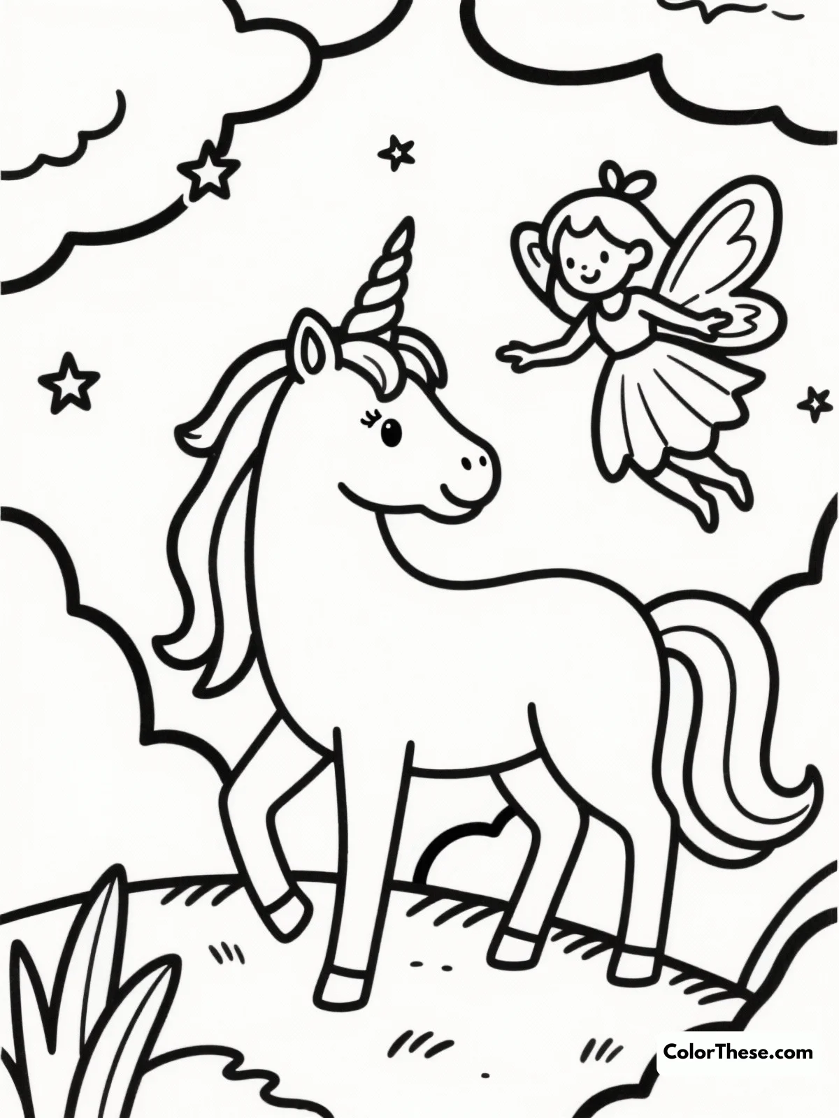 Unicorn and Fairy Adventure coloring page