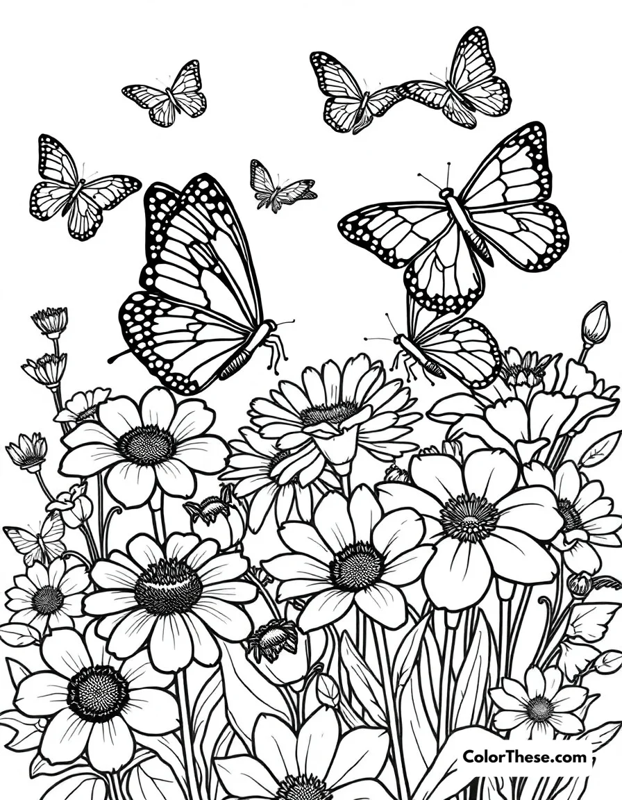 Butterfly Flower Friends coloring page