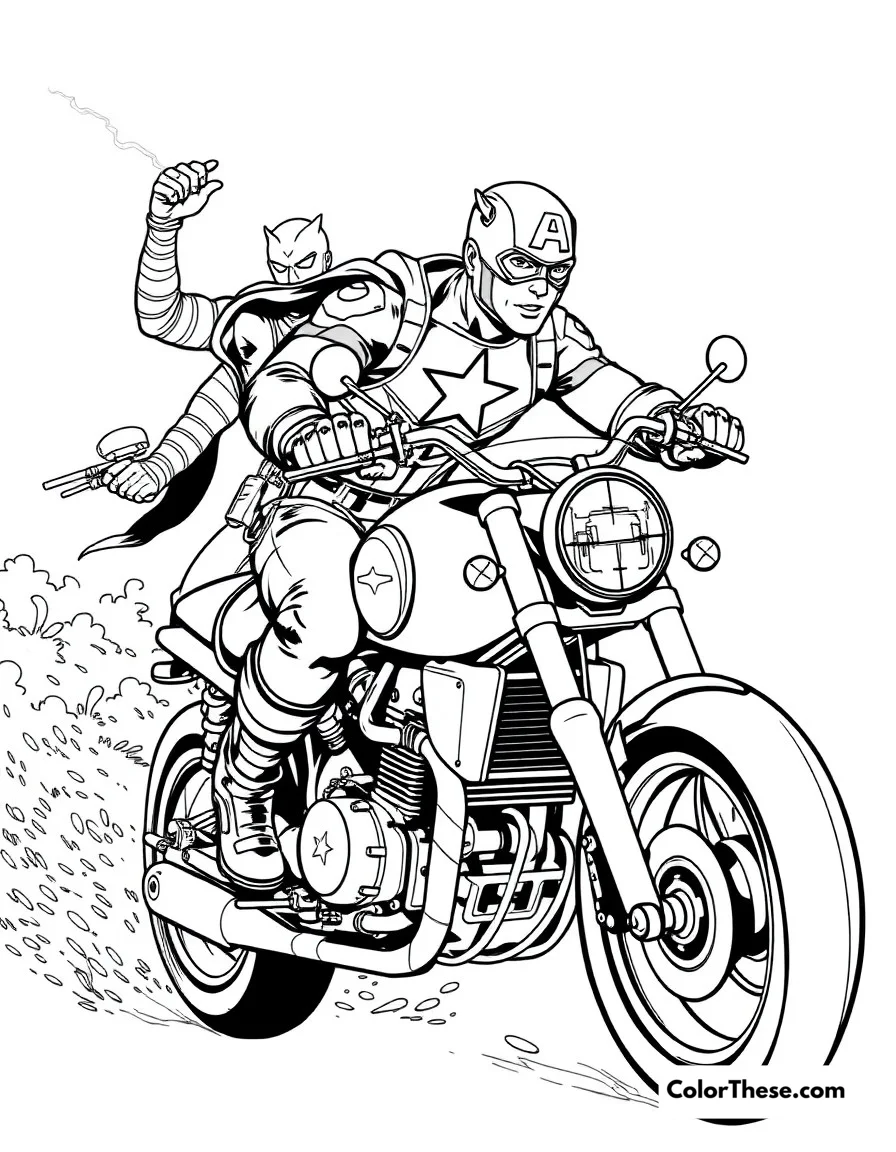 Captain America Motorcycle Chase coloring page