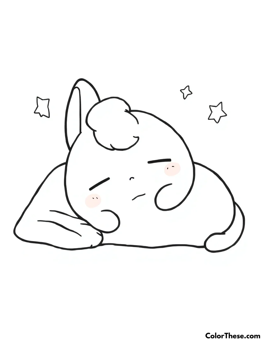 Free printable cinnamoroll dreaming coloring page for kids and adults. A peaceful scene of Cinnamoroll napping and having sweet dreams.