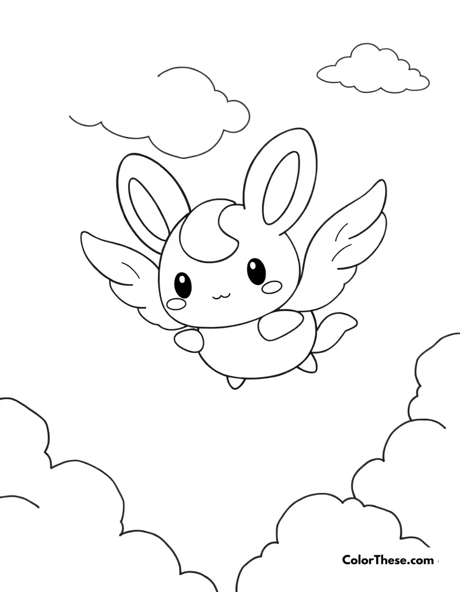 Free printable cinnamoroll flying coloring page for kids and adults. Cinnamoroll soaring through the clouds using his special ear-wings.