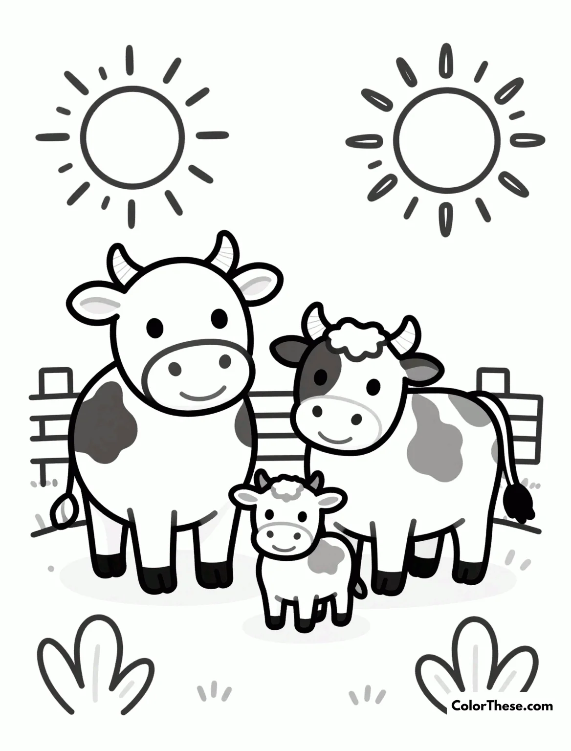 Free printable cow family in the pasture coloring page for kids and adults. Download the Cow Family in the Pasture coloring page – a free printable PDF for kids! Color a happy cow family in a sunny field and let your imagination roam.