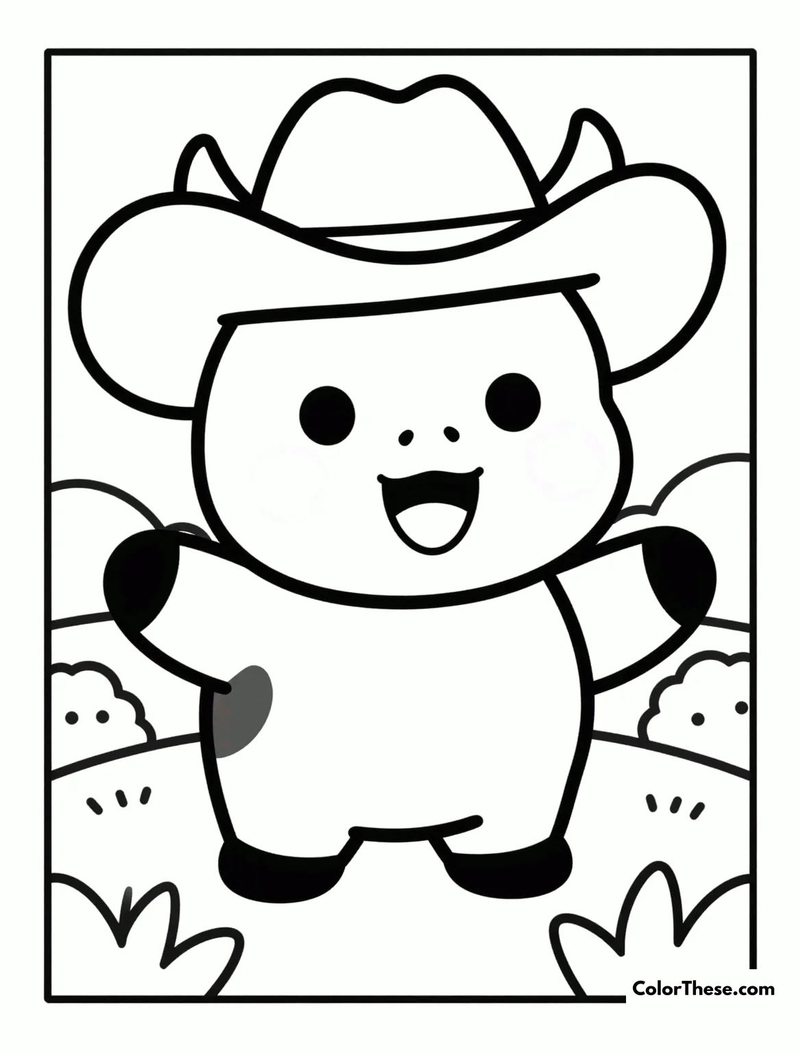 Free printable cow in a cowboy hat coloring page for kids and adults. Download and print a free Cow in a Cowboy Hat coloring page! Perfect for kids, this fun printable PDF features a silly cow ready for western adventure.