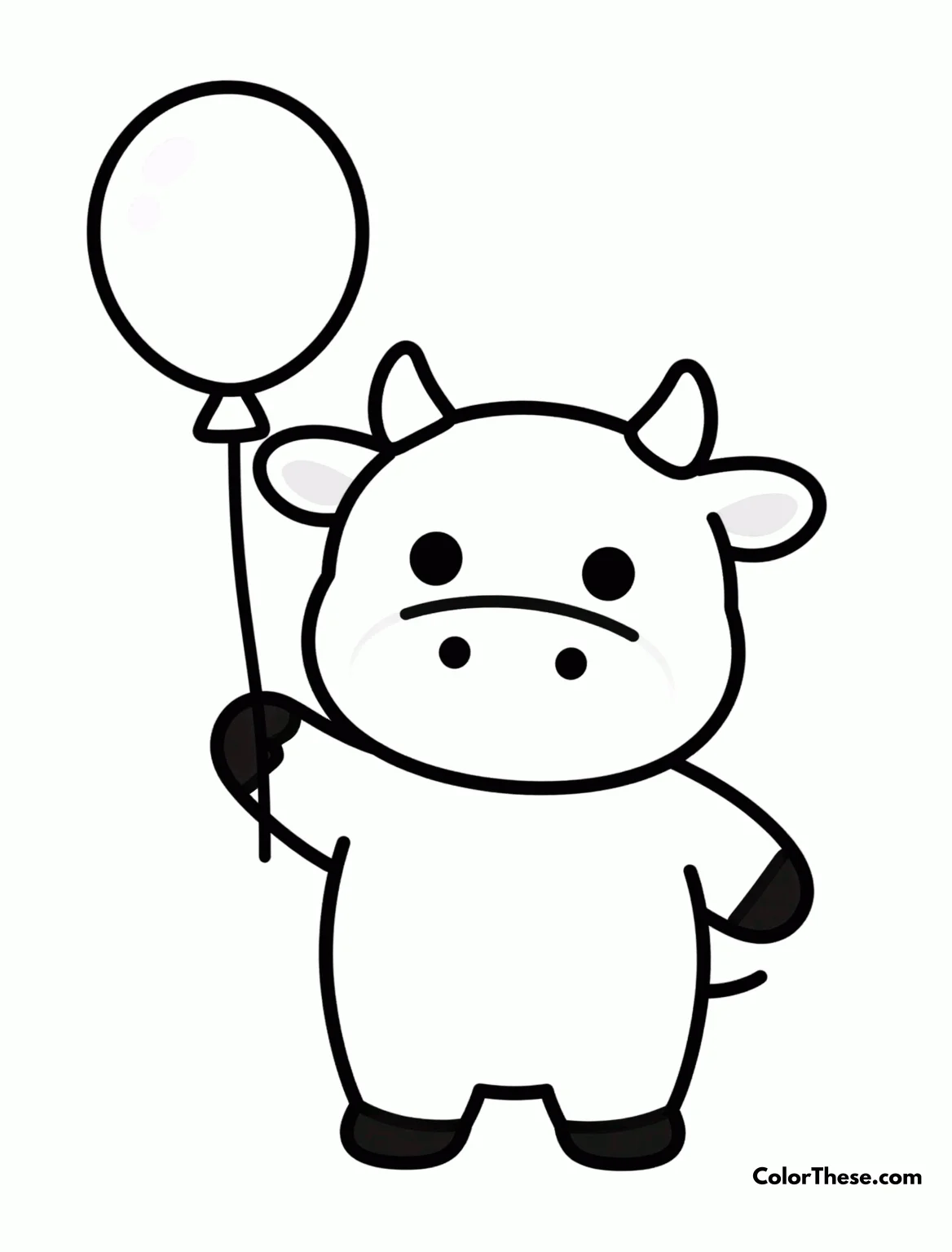 Free printable cow with a balloon coloring page for kids and adults. Download the Cow with a Balloon coloring page—an adorable, free printable PDF for kids to color! Perfect for sparking imagination and creative fun.