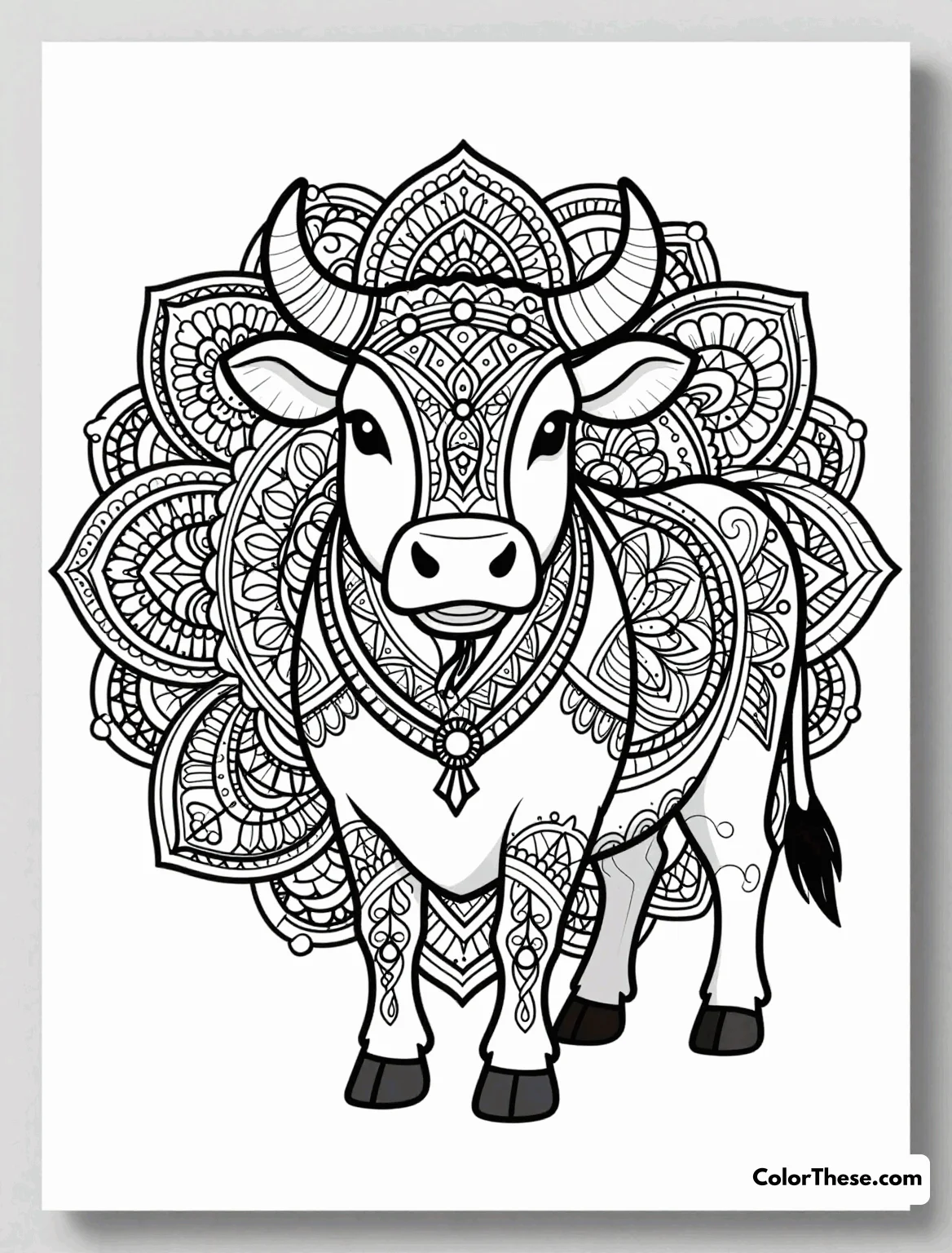 Free printable mandala cow pattern coloring page for kids and adults. Unwind with our Mandala Cow Pattern coloring page—free printable PDF for all ages! Enjoy intricate mandala details and a playful cow motif. Download and color now.