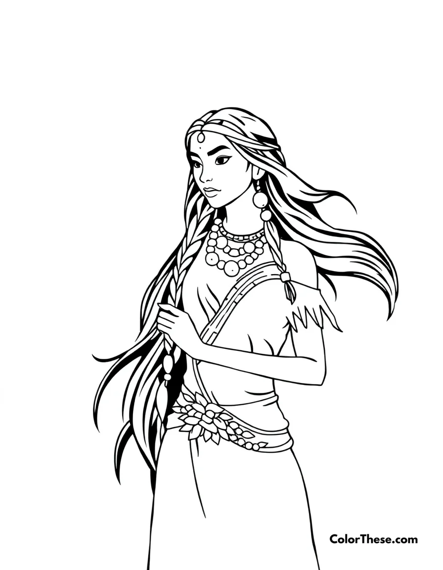 Pocahontas and Nature coloring page