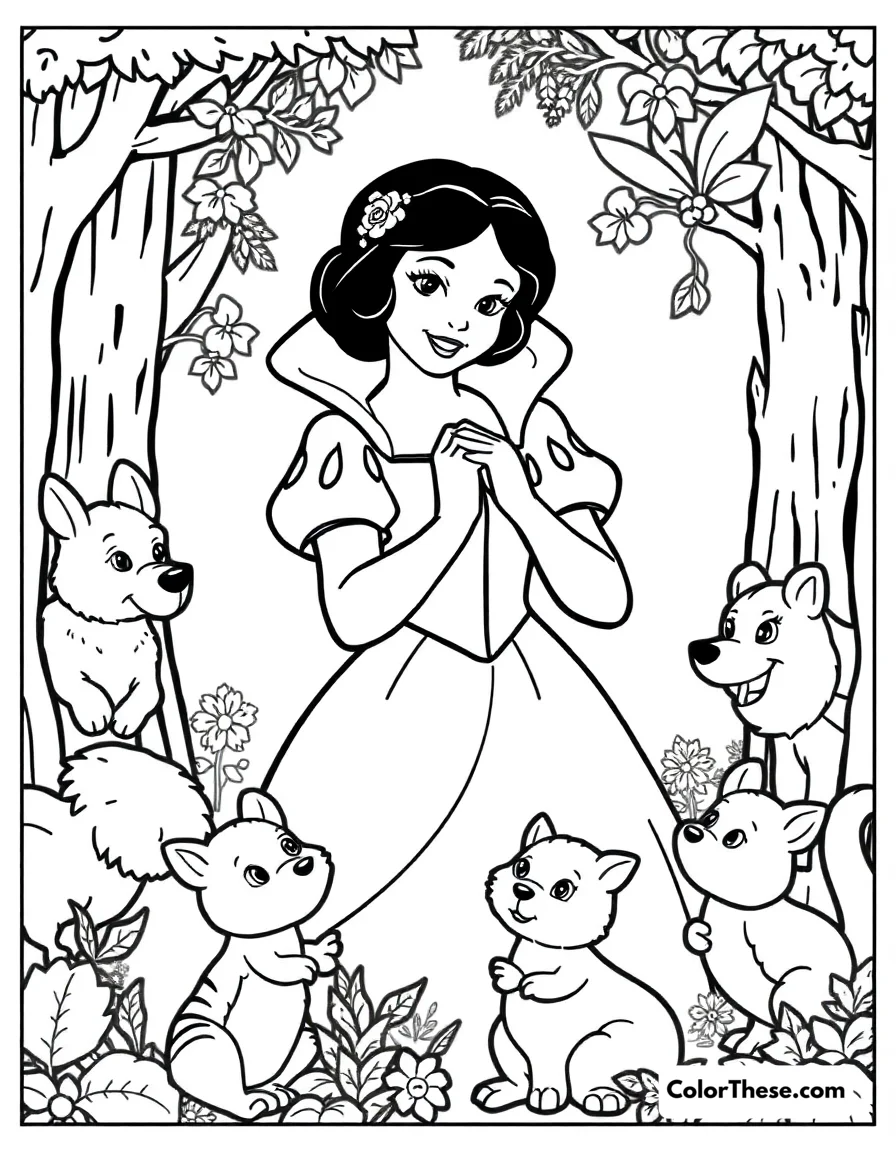 Snow White's Forest Friends coloring page