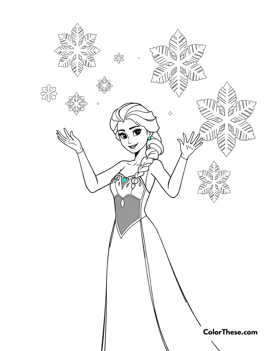 Elsa Creating Snowflakes coloring page