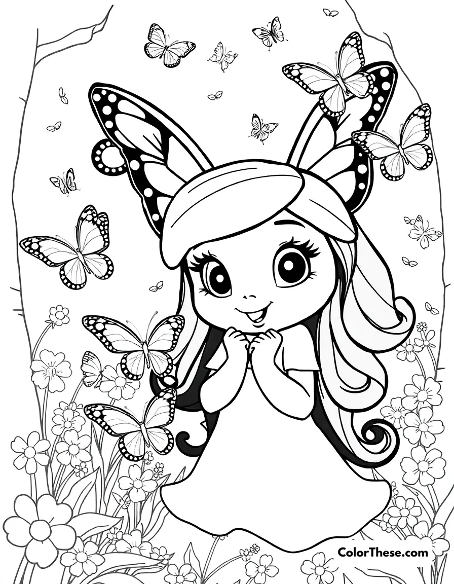Free printable mirabel and the butterflies coloring page for kids and adults. Mirabel surrounded by magical butterflies in Encanto (Disney).