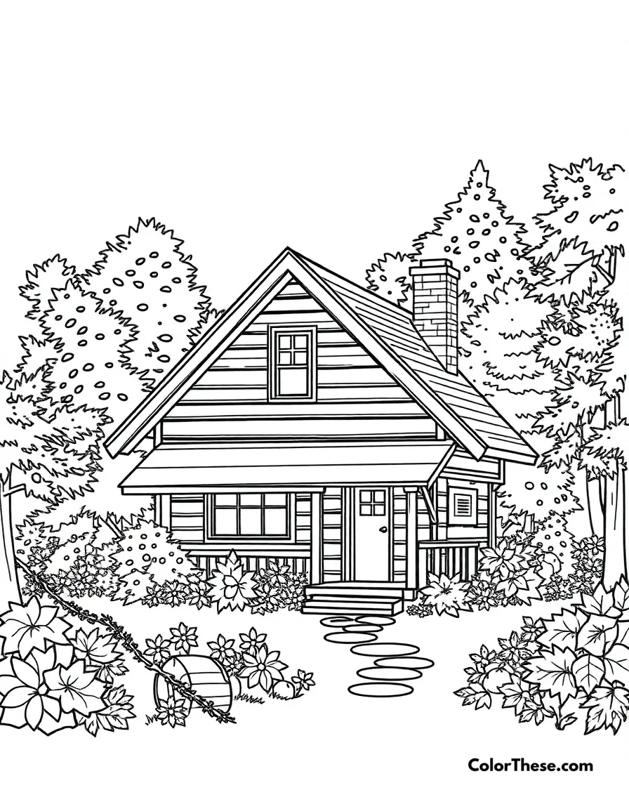 Cozy Fall Cabin coloring page
