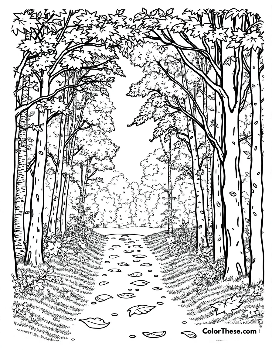 Fall Forest Walk coloring page