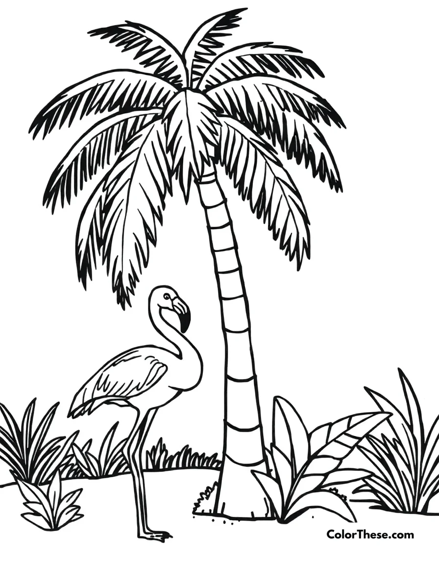 Flamingo with a Palm Tree coloring page