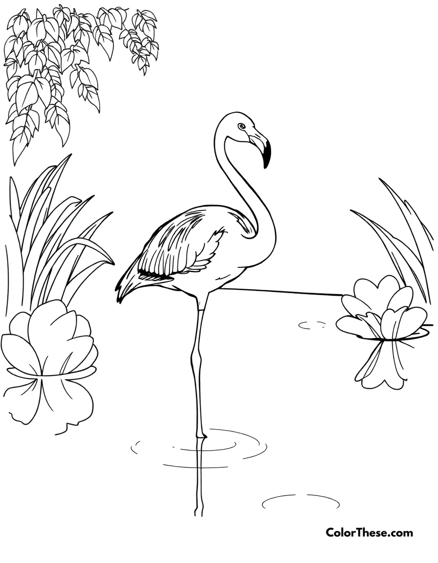 Flamingo in a Pond coloring page
