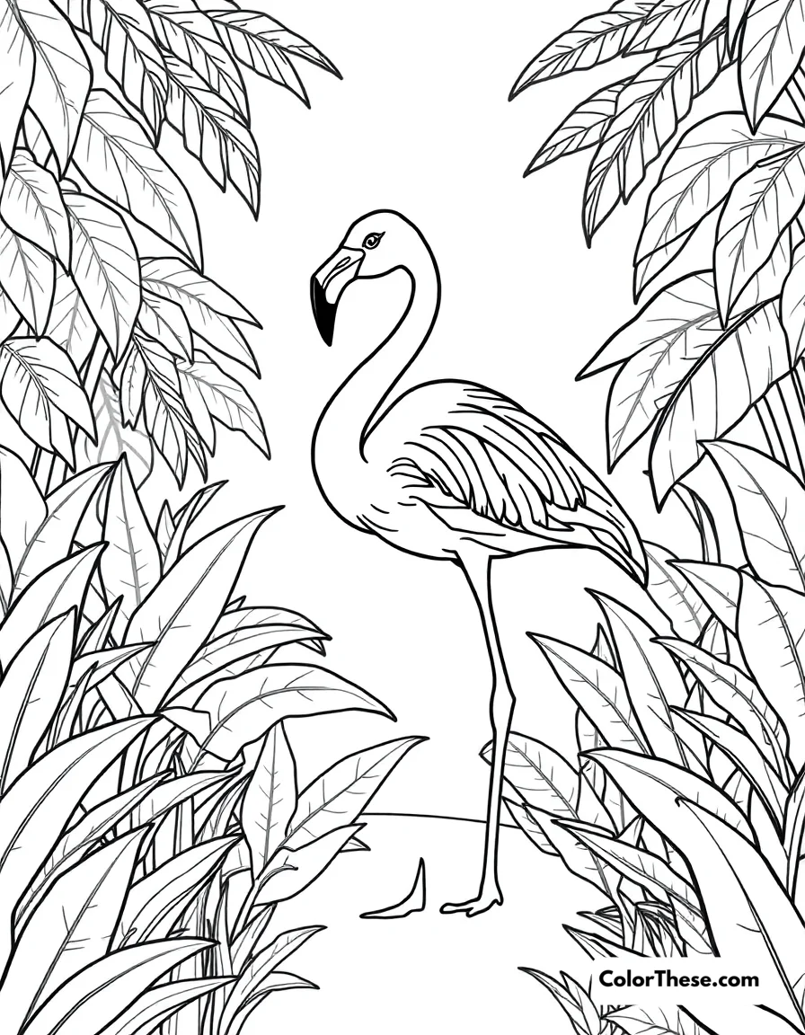 Flamingo in a Rainforest coloring page