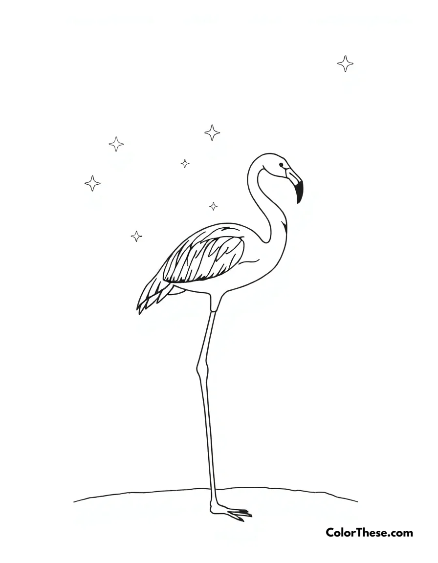 Flamingo with a Starry Sky coloring page