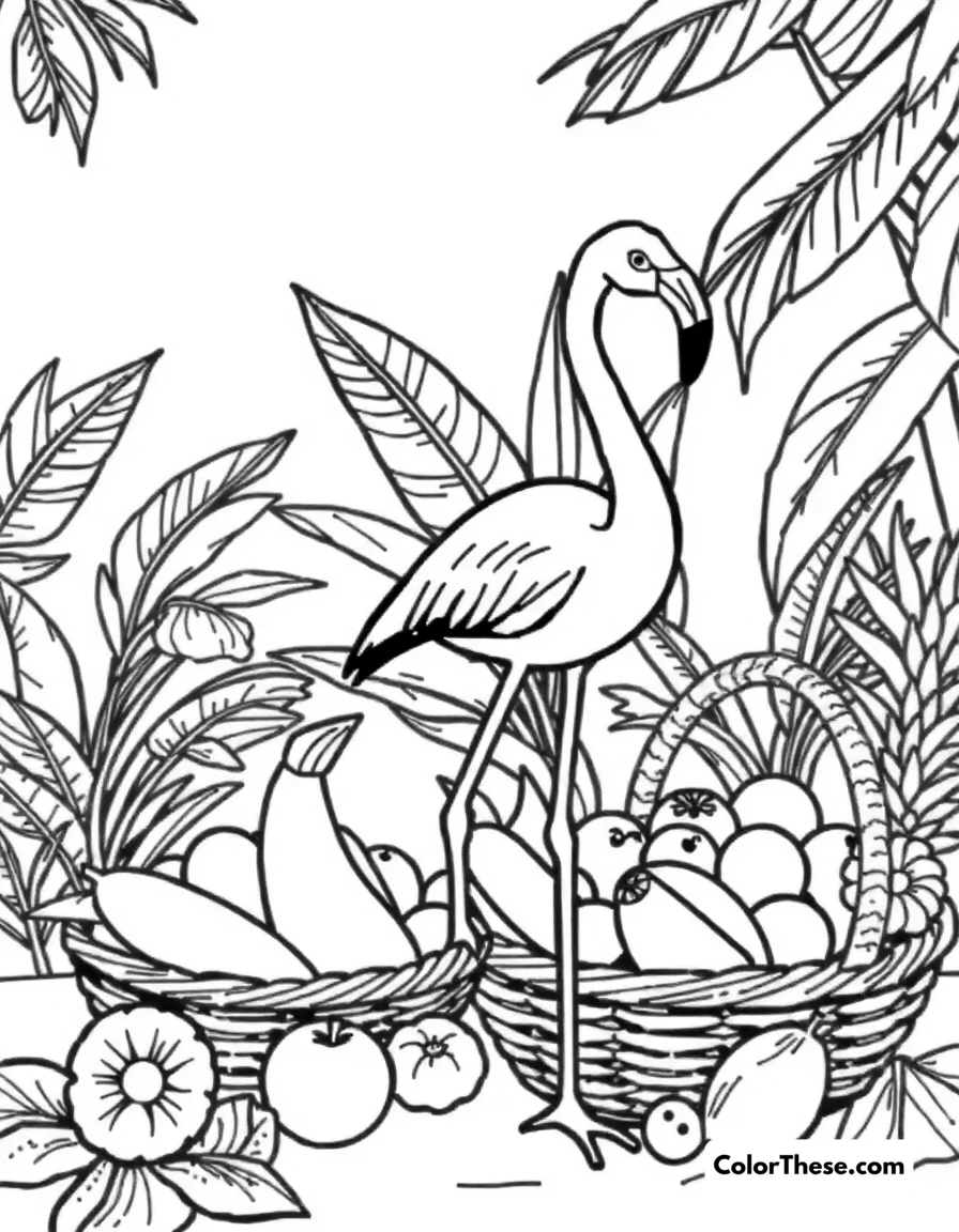 Flamingo with a Tropical Fruit coloring page